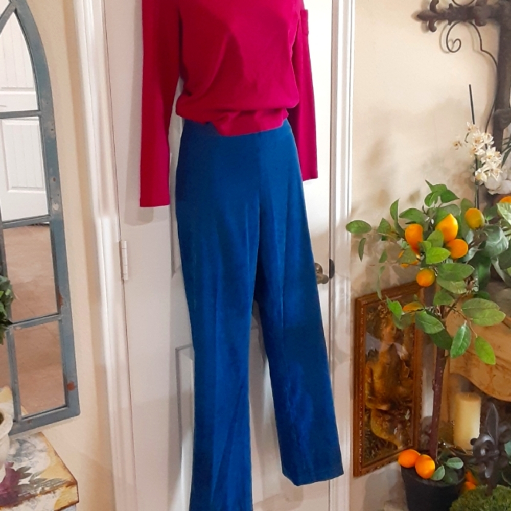 Martha Riestra Royal Blue Faux Suede Straight Leg Side Zip Trousers Pants 10